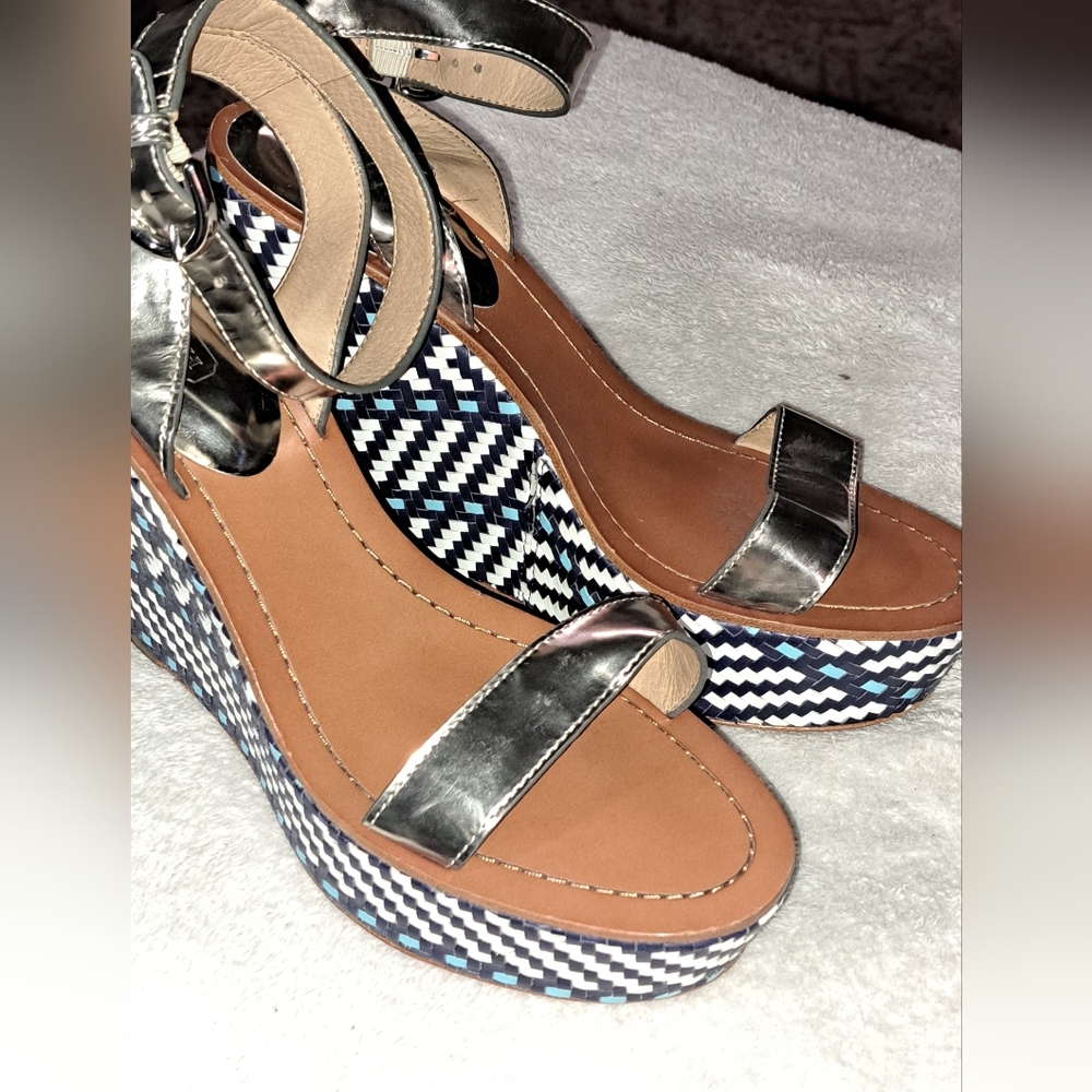 Coach Blue and Silver Wedge Heels sz 10
